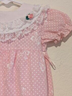Vintage Cutest One 90s Pink White Polka Dot With Bows Baby Romper jumper 12M